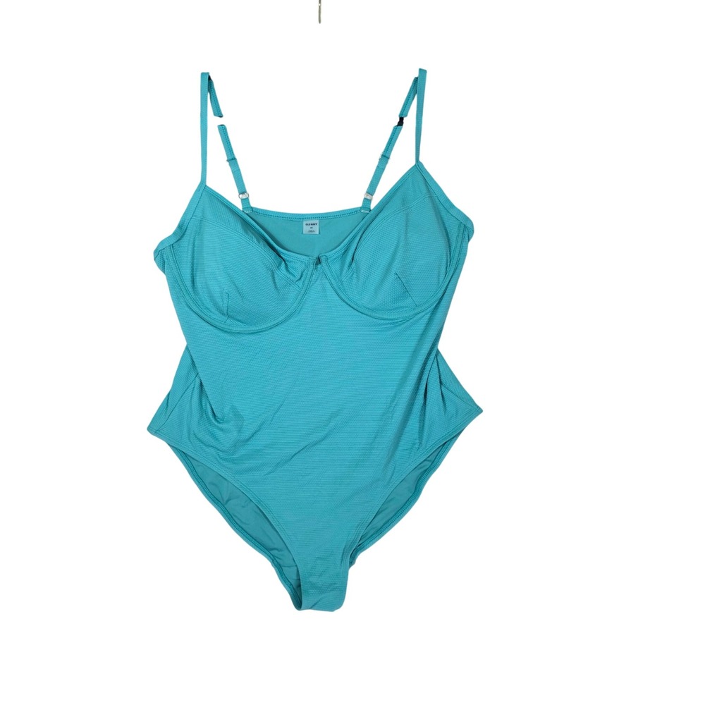 Old Navy Balconette One Piece Swimsuit Teal Textured Underwire 2X Swimwear Beach